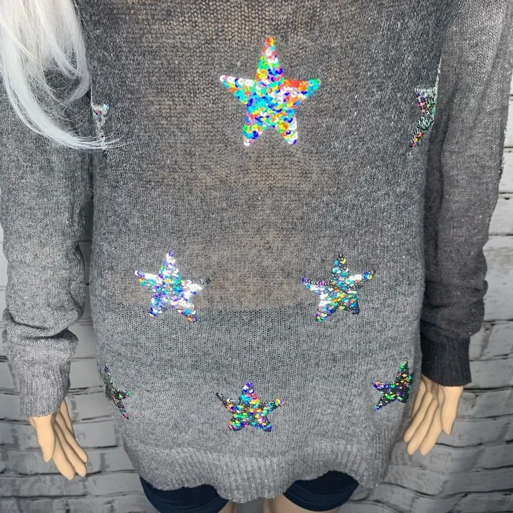 Wildfox WhiteLabel Star Gazer Ombre Gray Sequin Sweater Size Small - Picture 2 of 9